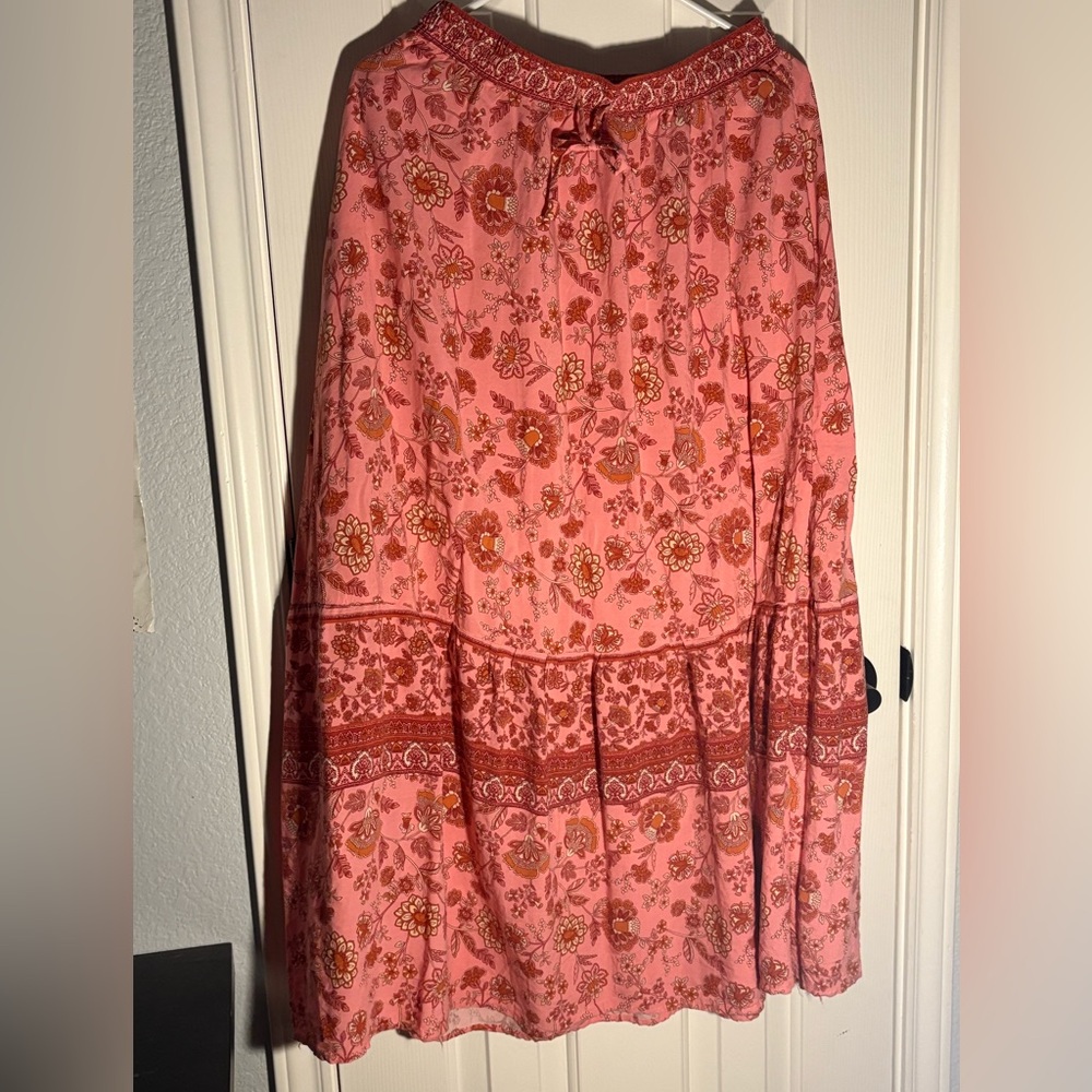 Floral Pink Long Skirt with Pockets